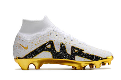Nike Air Zoom Mercurial Superfly 9 Elite FG Firm Ground Soccer Cleats - White/Black/Gold
