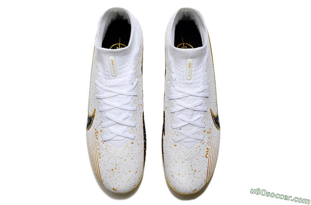 Nike Air Zoom Mercurial Superfly 9 Elite FG Firm Ground Soccer Cleats - White/Black/Gold 5