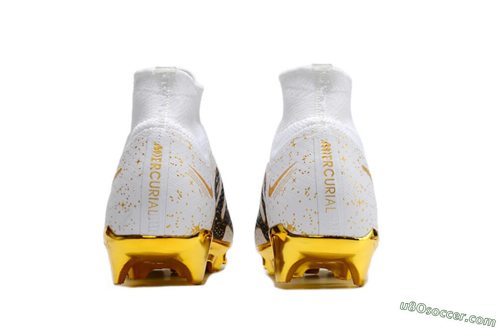 Nike Air Zoom Mercurial Superfly 9 Elite FG Firm Ground Soccer Cleats - White/Black/Gold 6