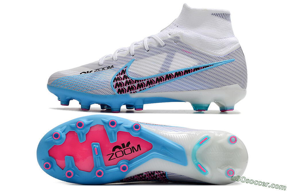 Nike Air Zoom Mercurial Superfly 9 Elite AG Artificial Grass Soccer Cleats - White/Blue/Pink 0