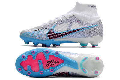 Nike Air Zoom Mercurial Superfly 9 Elite AG Artificial Grass Soccer Cleats - White/Blue/Pink