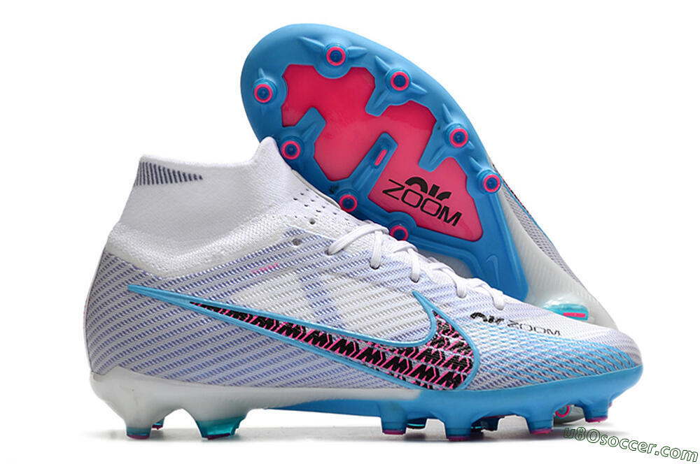 Nike Air Zoom Mercurial Superfly 9 Elite AG Artificial Grass Soccer Cleats - White/Blue/Pink 1