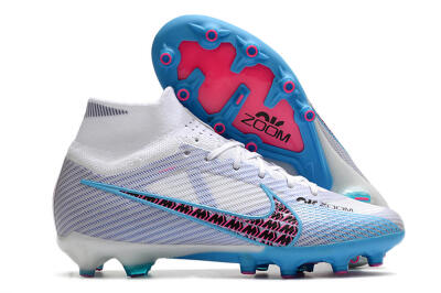 Nike Air Zoom Mercurial Superfly 9 Elite AG Artificial Grass Soccer Cleats - White/Blue/Pink