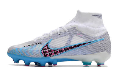Nike Air Zoom Mercurial Superfly 9 Elite AG Artificial Grass Soccer Cleats - White/Blue/Pink