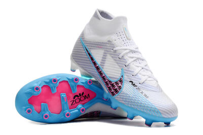 Nike Air Zoom Mercurial Superfly 9 Elite AG Artificial Grass Soccer Cleats - White/Blue/Pink