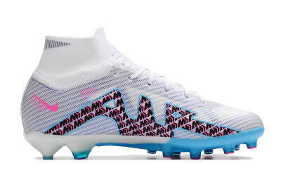 Nike Air Zoom Mercurial Superfly 9 Elite AG Artificial Grass Soccer Cleats - White/Blue/Pink