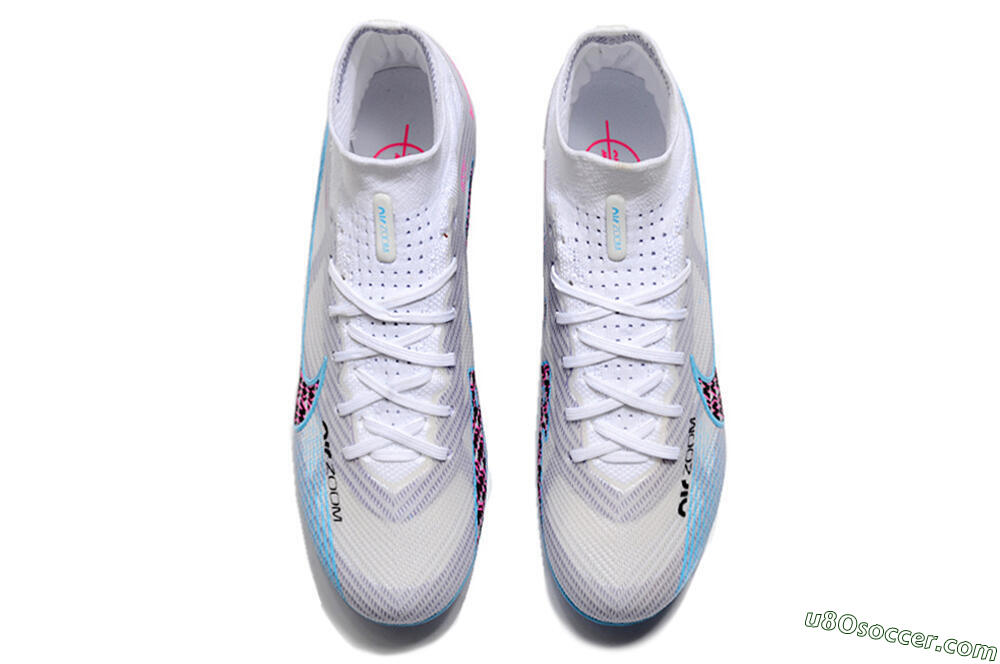 Nike Air Zoom Mercurial Superfly 9 Elite AG Artificial Grass Soccer Cleats - White/Blue/Pink 7