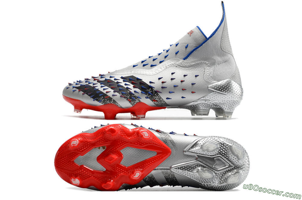 Adidas Predator Freak+ FG Firm Ground Soccer Cleats - Silver/Black/Blue/Red 0