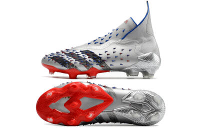 Adidas Predator Freak+ FG Firm Ground Soccer Cleats - Silver/Black/Blue/Red