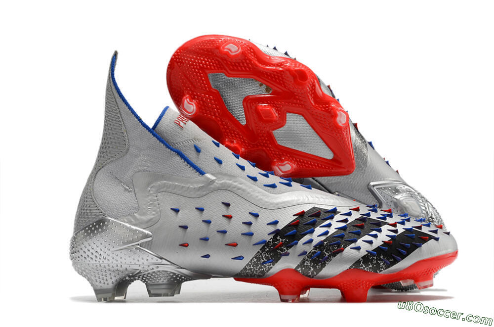 Adidas Predator Freak+ FG Firm Ground Soccer Cleats - Silver/Black/Blue/Red 1