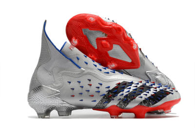 Adidas Predator Freak+ FG Firm Ground Soccer Cleats - Silver/Black/Blue/Red