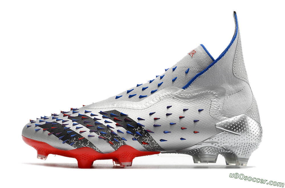 Adidas Predator Freak+ FG Firm Ground Soccer Cleats - Silver/Black/Blue/Red 2