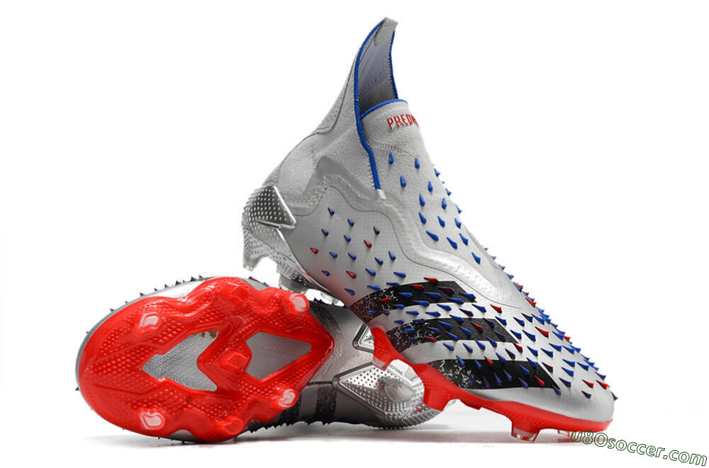 Adidas Predator Freak+ FG Firm Ground Soccer Cleats - Silver/Black/Blue/Red 3