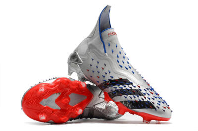 Adidas Predator Freak+ FG Firm Ground Soccer Cleats - Silver/Black/Blue/Red
