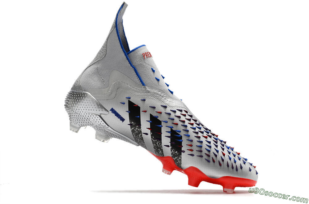 Adidas Predator Freak+ FG Firm Ground Soccer Cleats - Silver/Black/Blue/Red 4
