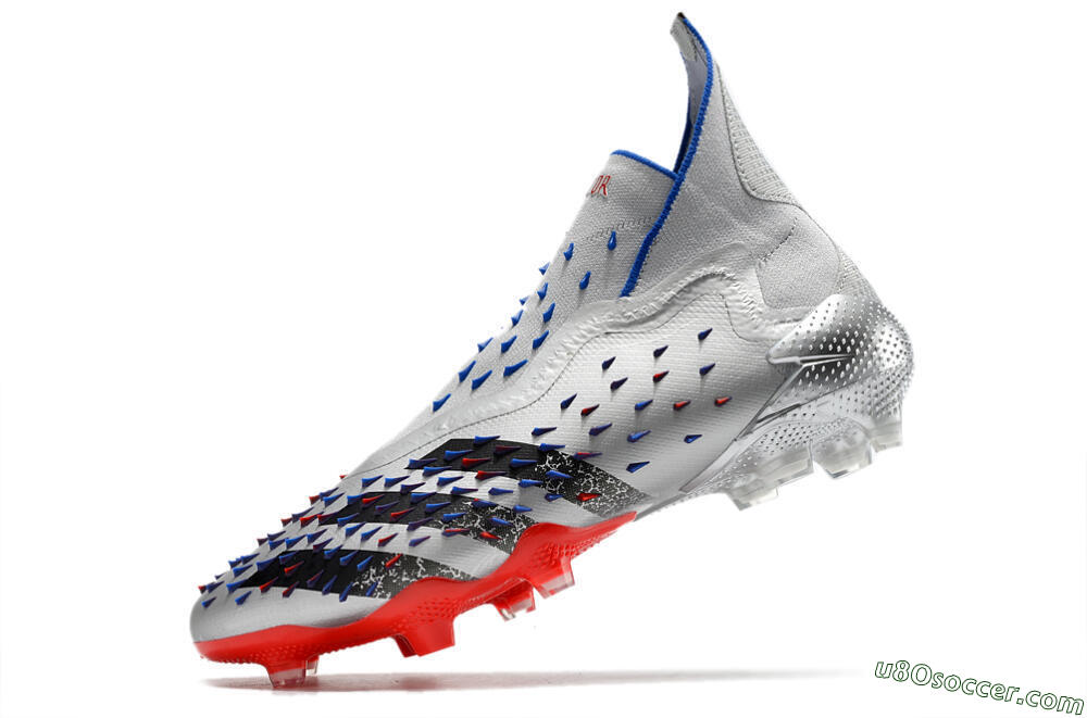 Adidas Predator Freak+ FG Firm Ground Soccer Cleats - Silver/Black/Blue/Red 5