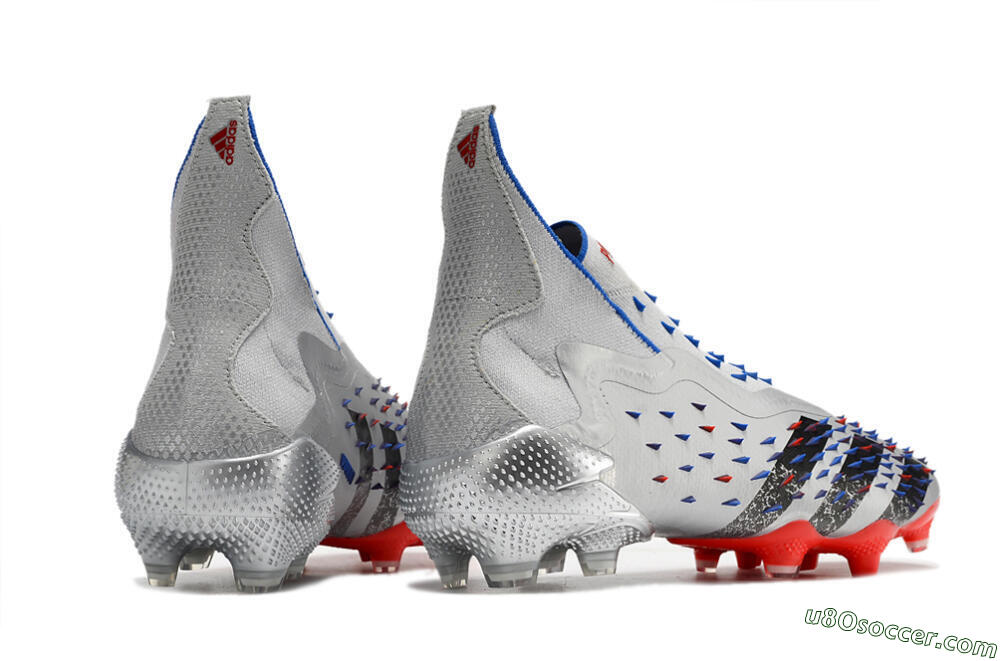 Adidas Predator Freak+ FG Firm Ground Soccer Cleats - Silver/Black/Blue/Red 6