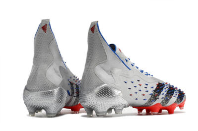 Adidas Predator Freak+ FG Firm Ground Soccer Cleats - Silver/Black/Blue/Red