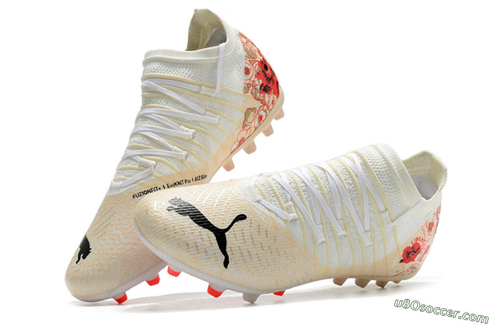Puma Future Z 1.3 Instinct MG Multi Ground Soccer Cleats - White/Gold/RED 6
