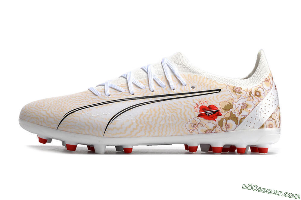 Puma Ultra Ultimate MG Multi Ground Soccer Cleats - White/Gold/Red 2