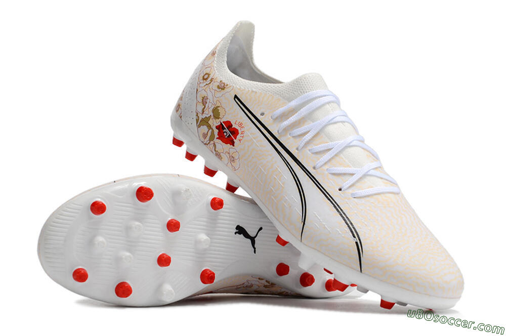 Puma Ultra Ultimate MG Multi Ground Soccer Cleats - White/Gold/Red 3