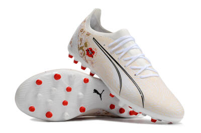 Puma Ultra Ultimate MG Multi Ground Soccer Cleats - White/Gold/Red