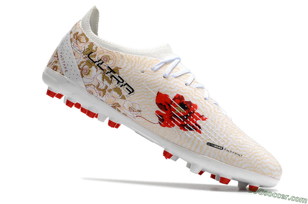 Puma Ultra Ultimate MG Multi Ground Soccer Cleats - White/Gold/Red 4