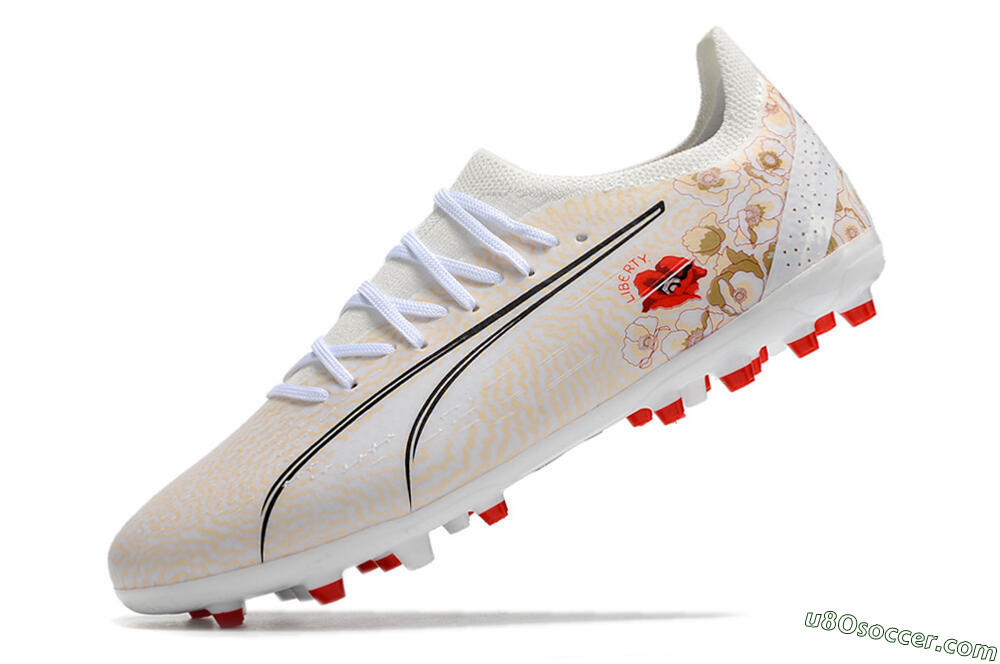Puma Ultra Ultimate MG Multi Ground Soccer Cleats - White/Gold/Red 5
