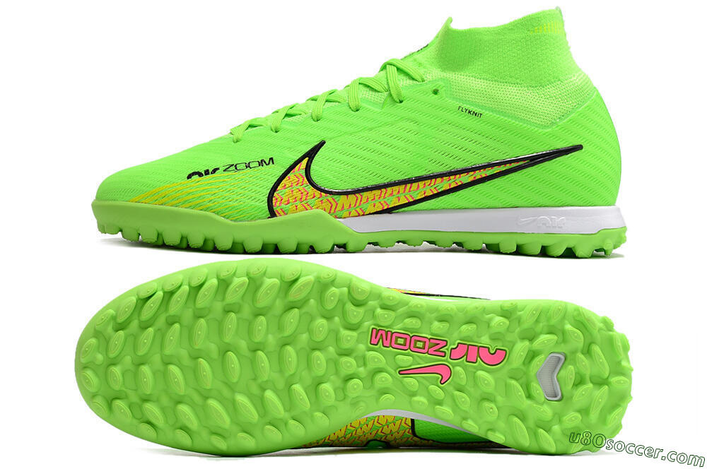 Nike Air Zoom Mercurial Superfly 9 Elite TF Artificial Turf Soccer Shoes - Green/Yellow/Pink 0