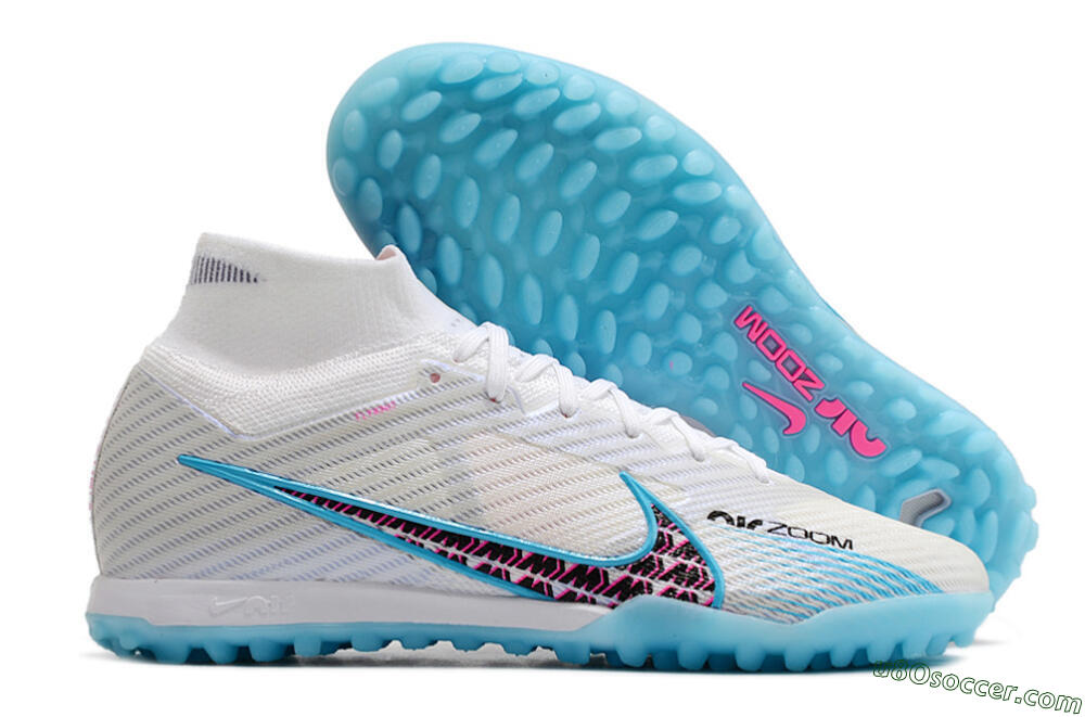 Nike Air Zoom Mercurial Superfly 9 Elite TF Artificial Turf Soccer Shoes - White/Blue/Pink 1