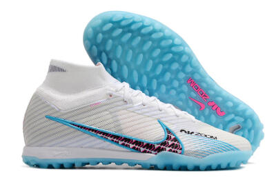 Nike Air Zoom Mercurial Superfly 9 Elite TF Artificial Turf Soccer Shoes - White/Blue/Pink