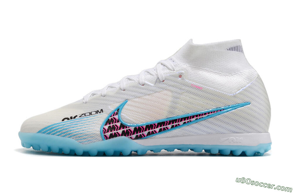 Nike Air Zoom Mercurial Superfly 9 Elite TF Artificial Turf Soccer Shoes - White/Blue/Pink 2