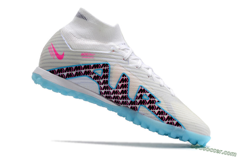 Nike Air Zoom Mercurial Superfly 9 Elite TF Artificial Turf Soccer Shoes - White/Blue/Pink 4