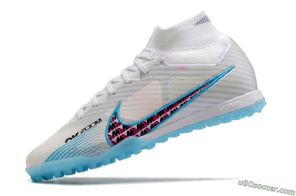 Nike Air Zoom Mercurial Superfly 9 Elite TF Artificial Turf Soccer Shoes - White/Blue/Pink 5