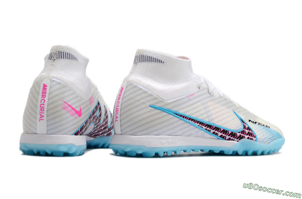 Nike Air Zoom Mercurial Superfly 9 Elite TF Artificial Turf Soccer Shoes - White/Blue/Pink 6