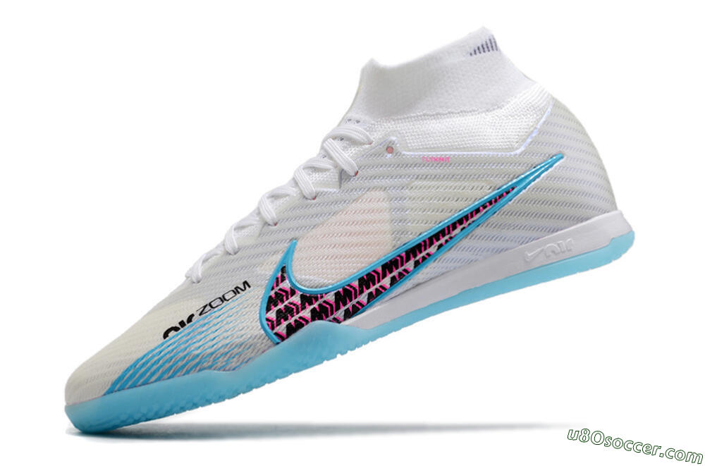 Nike Air Zoom Mercurial Superfly 9 Elite IC Futsal/Indoor Soccer Shoes - White/Blue/Pink 5