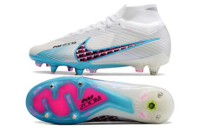 Nike Air Zoom Mercurial Superfly 9 Elite SG Soft Ground Soccer Cleats - White/Blue/Pink