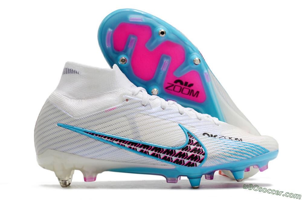 Nike Air Zoom Mercurial Superfly 9 Elite SG Soft Ground Soccer Cleats - White/Blue/Pink 1