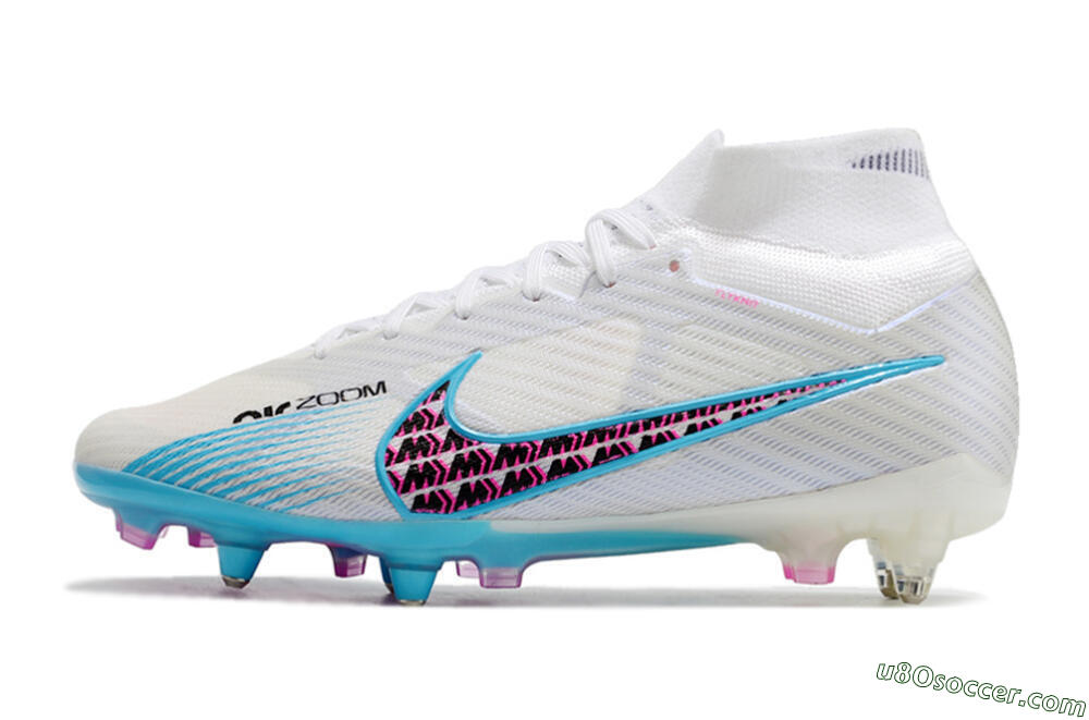 Nike Air Zoom Mercurial Superfly 9 Elite SG Soft Ground Soccer Cleats - White/Blue/Pink 2