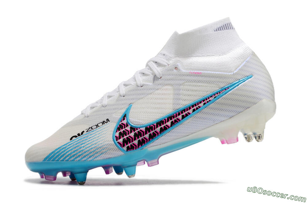 Nike Air Zoom Mercurial Superfly 9 Elite SG Soft Ground Soccer Cleats - White/Blue/Pink 5