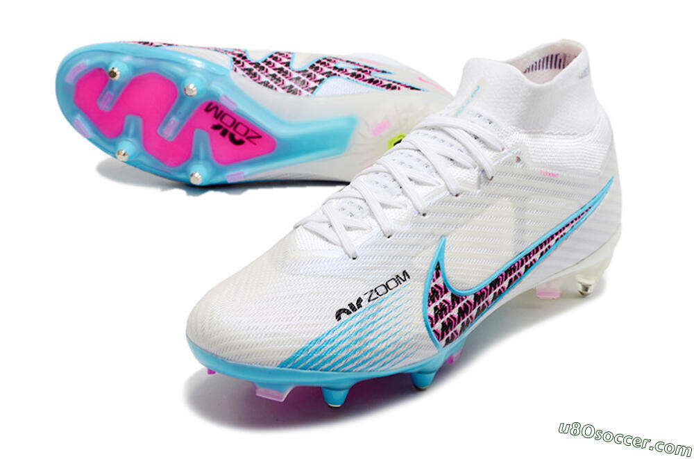 Nike Air Zoom Mercurial Superfly 9 Elite SG Soft Ground Soccer Cleats - White/Blue/Pink 3