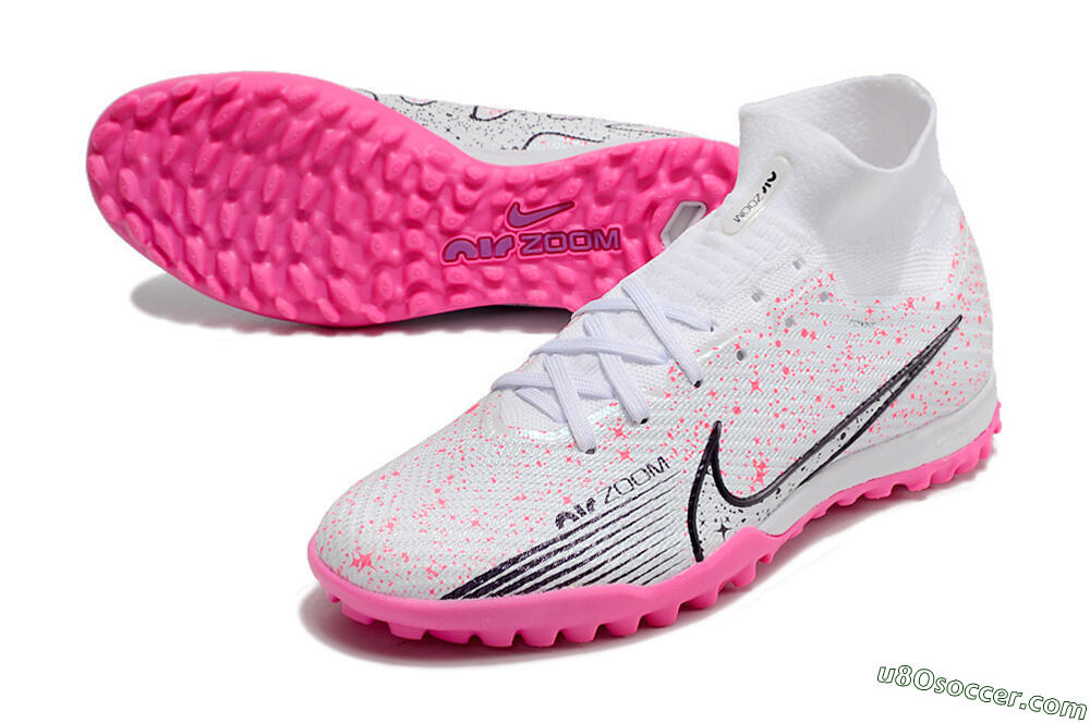 Nike Air Zoom Mercurial Superfly 9 Elite TF Artificial Turf Soccer Shoes - White/Black/Pink 3