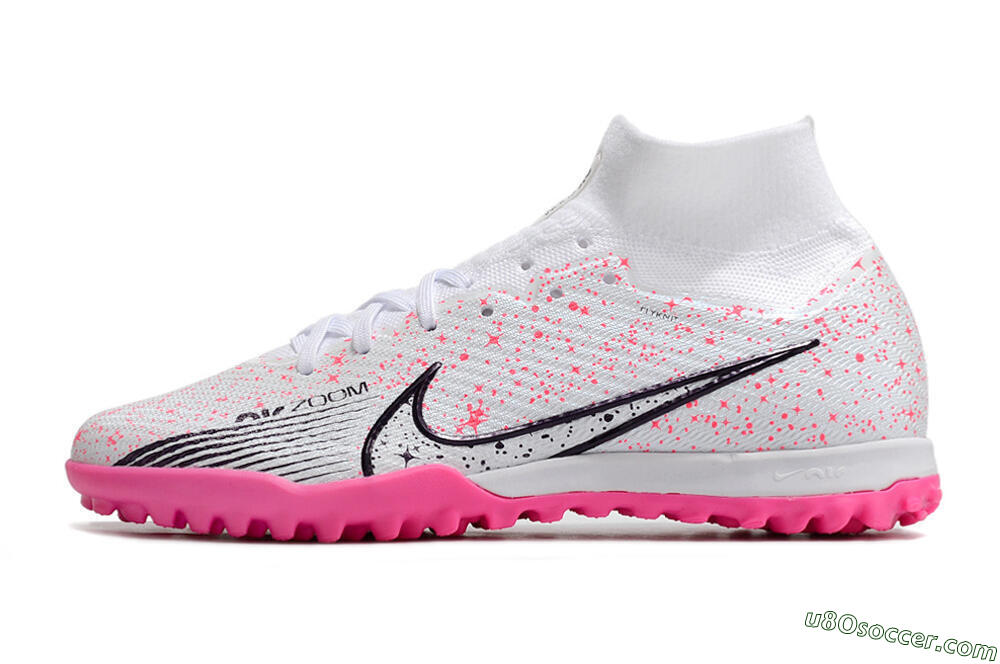Nike Air Zoom Mercurial Superfly 9 Elite TF Artificial Turf Soccer Shoes - White/Black/Pink 2