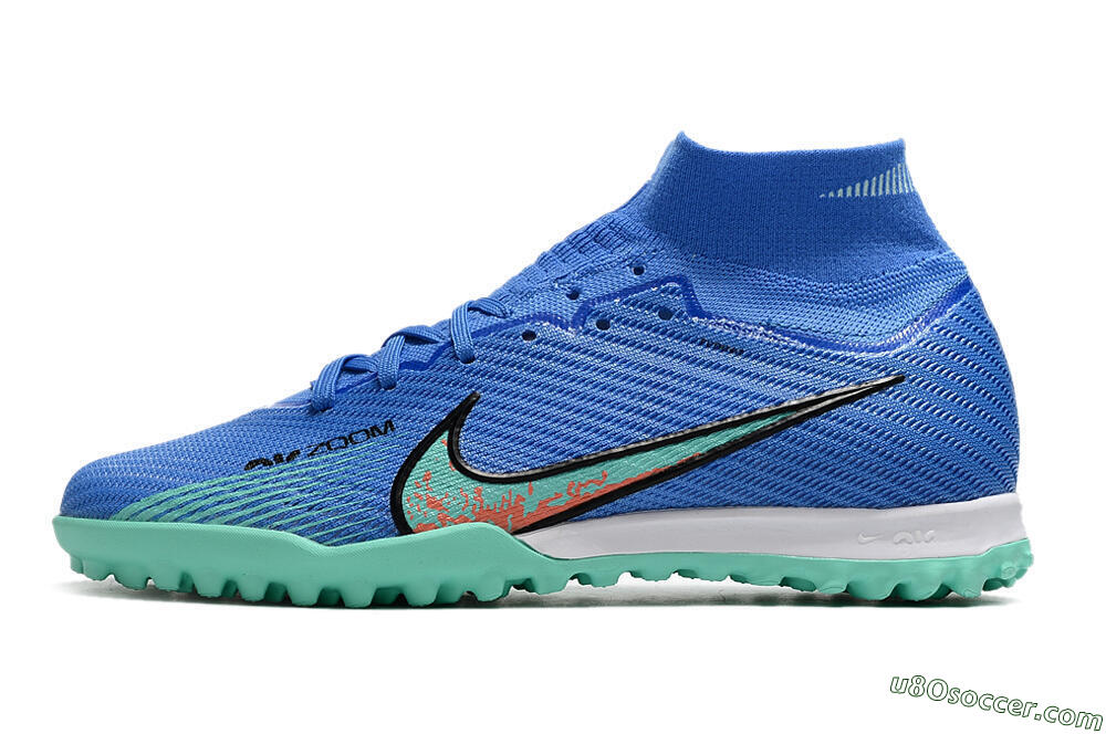 Nike Air Zoom Mercurial Superfly 9 Elite TF Artificial Turf Soccer Shoes - Blue/Green/Black 2