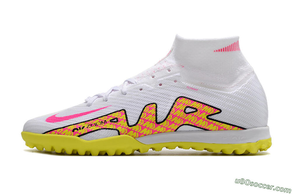 Nike Air Zoom Mercurial Superfly 9 Elite TF Artificial Turf Soccer Shoes - White/Yellow/Pink 2