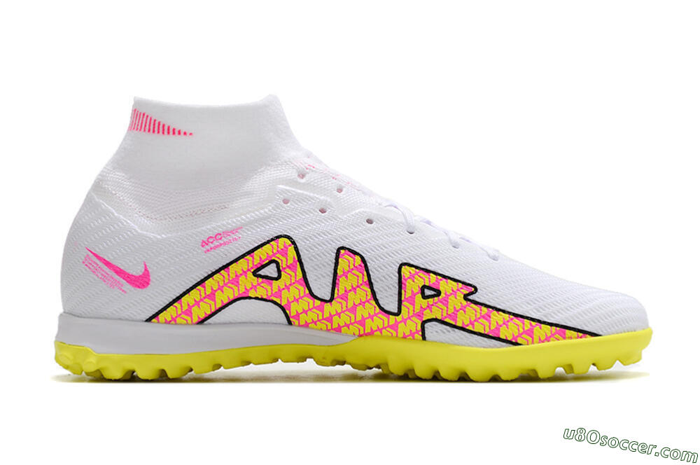 Nike Air Zoom Mercurial Superfly 9 Elite TF Artificial Turf Soccer Shoes - White/Yellow/Pink 4