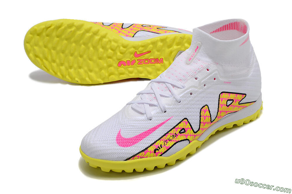 Nike Air Zoom Mercurial Superfly 9 Elite TF Artificial Turf Soccer Shoes - White/Yellow/Pink 3
