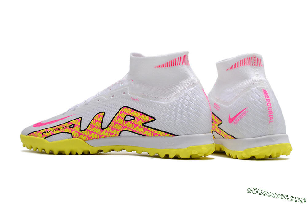 Nike Air Zoom Mercurial Superfly 9 Elite TF Artificial Turf Soccer Shoes - White/Yellow/Pink 5