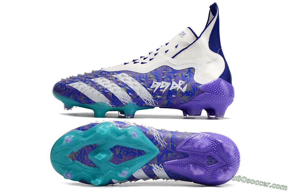 Adidas Predator Freak+ FG Firm Ground Soccer Cleats - White/Purple/Blue 0