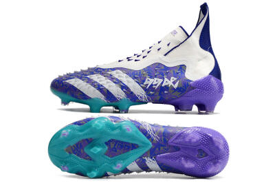 Adidas Predator Freak+ FG Firm Ground Soccer Cleats - White/Purple/Blue